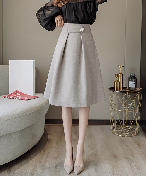 Primazel(プリマゼル)の「ウエストマークフレアタックスカート(スカート・レディース・ブラック/グレー系その他・M)」の1枚目の写真