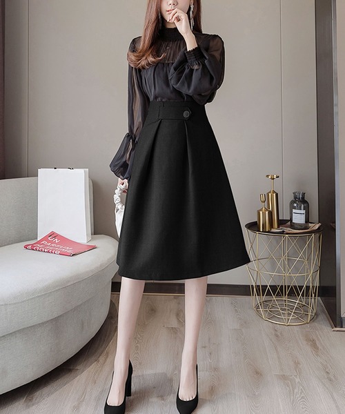 Primazel(プリマゼル)の「ウエストマークフレアタックスカート(スカート・レディース・ブラック/グレー系その他・M)」の5枚目の写真