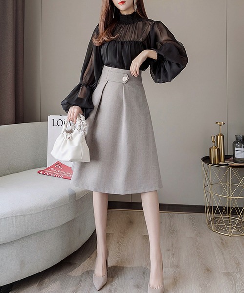 Primazel(プリマゼル)の「ウエストマークフレアタックスカート(スカート・レディース・ブラック/グレー系その他・M)」の10枚目の写真