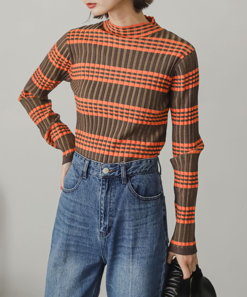 SENSE OF PLACE by URBAN RESEARCH（センスオブプレイスバイアーバンリサーチ）の「ボーダーチェックリブハイネックセーター（ニット/セーター・レディース・ベージュ系その他/ブラウン系その他/ブラック系その他・ONE）」の8枚目の写真