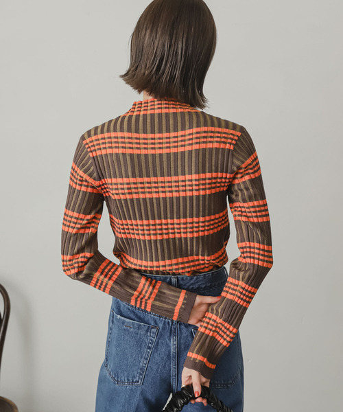 SENSE OF PLACE by URBAN RESEARCH（センスオブプレイスバイアーバンリサーチ）の「ボーダーチェックリブハイネックセーター（ニット/セーター・レディース・ベージュ系その他/ブラウン系その他/ブラック系その他・ONE）」の18枚目の写真