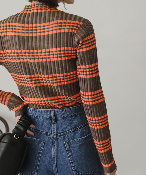 SENSE OF PLACE by URBAN RESEARCH（センスオブプレイスバイアーバンリサーチ）の「ボーダーチェックリブハイネックセーター（ニット/セーター・レディース・ベージュ系その他/ブラウン系その他/ブラック系その他・ONE）」の21枚目の写真