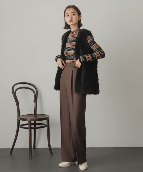 SENSE OF PLACE by URBAN RESEARCH（センスオブプレイスバイアーバンリサーチ）の「ボーダーチェックリブハイネックセーター（ニット/セーター・レディース・ベージュ系その他/ブラウン系その他/ブラック系その他・ONE）」の6枚目の写真