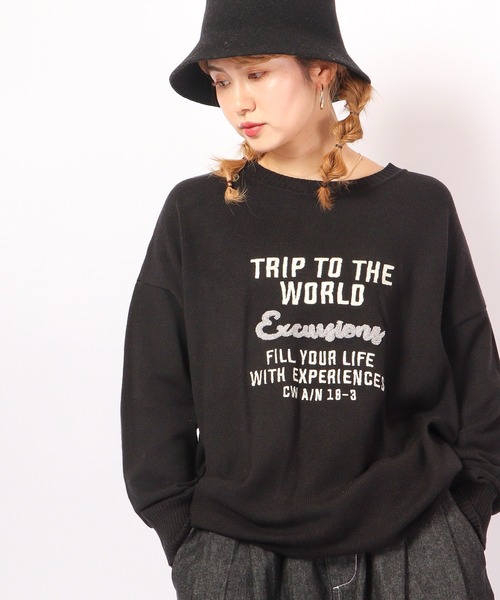 FUNALIVE(ファンアライブ)の「AMERICAN FUDGE 刺繍ニットクルーネックプルオーバー(ニット/セーター・レディース・ブラック/オフホワイト/グリーン/ボルドー/マスタード・FREE)」の2枚目の写真