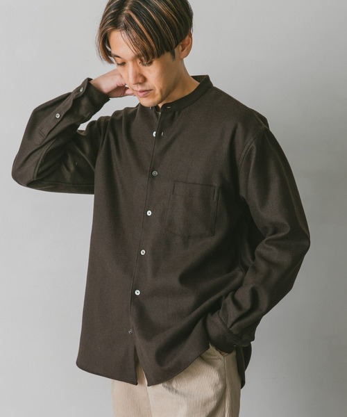 URBAN RESEARCH DOORS(アーバンリサーチドアーズ)の「フラノバンドカラーシャツ(シャツ/ブラウス・メンズ・ブラウン/グリーン/チャコールグレー・MEDIUM/LARGE)」の3枚目の写真