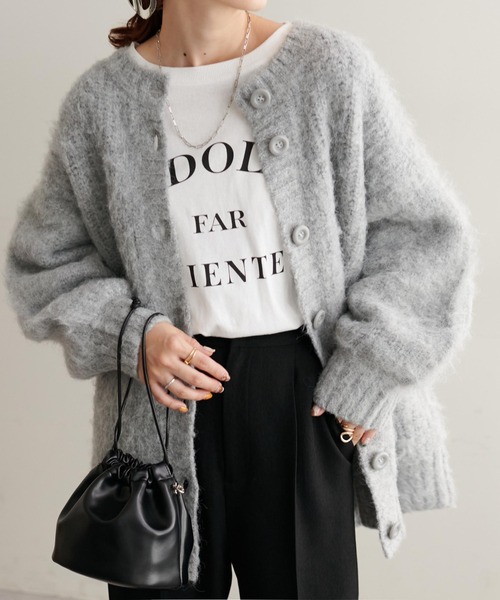 DISCOAT（ディスコート）の「シャギーブラッシングロングカーディガン（カーディガン/ボレロ・レディース・グリーン系その他/グレー/パープル/ベージュ・FREE）」の6枚目の写真