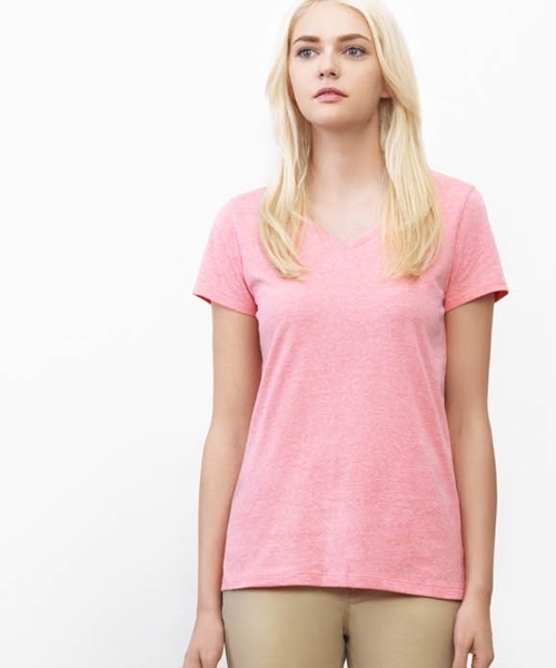 GIORDANO（ジョルダーノ）の「[GIORDANO]Vネック半袖Ｔシャツ（Tシャツ/カットソー・レディース・レッド系その他/オレンジ/ホワイト系その他/オレンジ系その他/イエロー/ピンク/レッド/ネイビー/ダークネイビー/ライトパープル/グレー/ダークグレー/グリーン/ホワイト/ホワイト×ブルー/ブラック・MEDIUM/SMALL/LARGE/X-LARGE）」の15枚目の写真