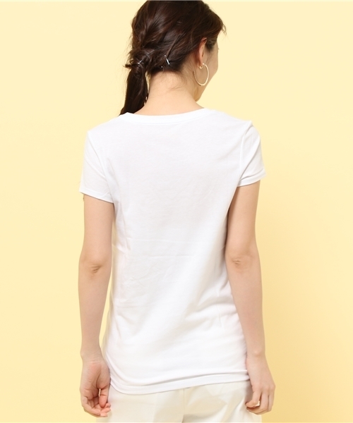 GIORDANO（ジョルダーノ）の「[GIORDANO]Vネック半袖Ｔシャツ（Tシャツ/カットソー・レディース・レッド系その他/オレンジ/ホワイト系その他/オレンジ系その他/イエロー/ピンク/レッド/ネイビー/ダークネイビー/ライトパープル/グレー/ダークグレー/グリーン/ホワイト/ホワイト×ブルー/ブラック・MEDIUM/SMALL/LARGE/X-LARGE）」の20枚目の写真
