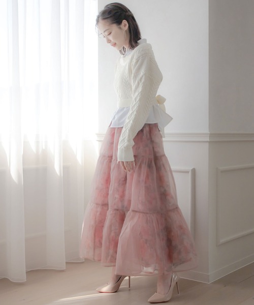 qumerry.（キュメリ）の「フラワーオーガンジーボリュームスカート（スカート・レディース・グレー/スモークピンク・SMALL/MEDIUM）」の9枚目の写真