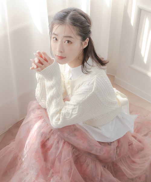 qumerry.（キュメリ）の「フラワーオーガンジーボリュームスカート（スカート・レディース・グレー/スモークピンク・SMALL/MEDIUM）」の5枚目の写真