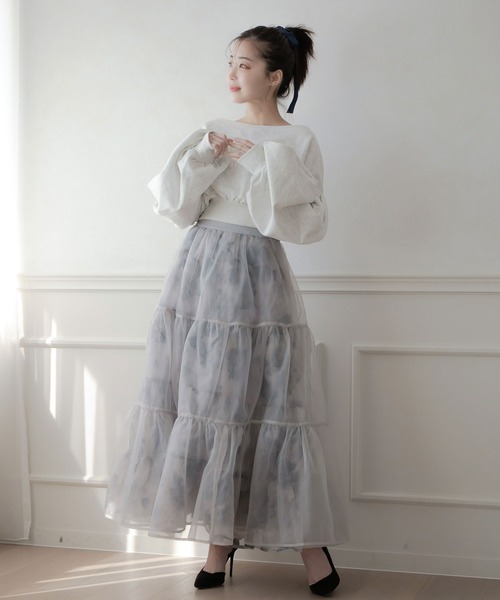 qumerry.（キュメリ）の「フラワーオーガンジーボリュームスカート（スカート・レディース・グレー/スモークピンク・SMALL/MEDIUM）」の19枚目の写真