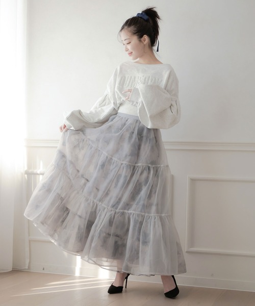 qumerry.（キュメリ）の「フラワーオーガンジーボリュームスカート（スカート・レディース・グレー/スモークピンク・SMALL/MEDIUM）」の18枚目の写真