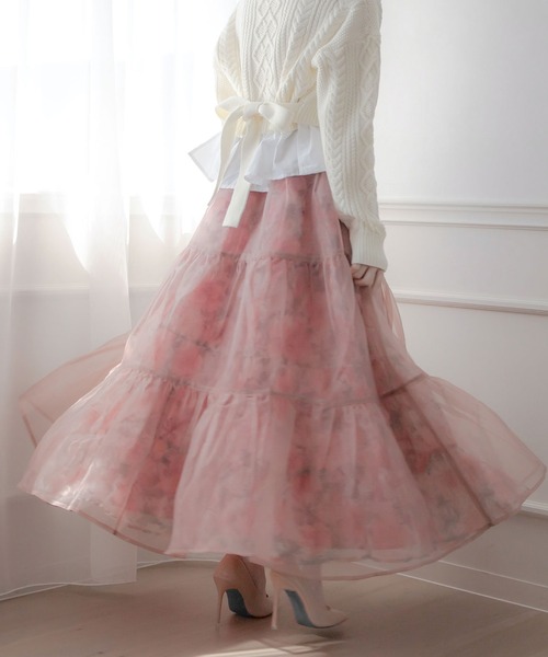 qumerry.（キュメリ）の「フラワーオーガンジーボリュームスカート（スカート・レディース・グレー/スモークピンク・SMALL/MEDIUM）」の13枚目の写真