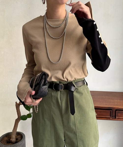 DouDou（ドゥドゥ）の「【WEB限定】バイカラー2WAYリブTEE（Tシャツ/カットソー・レディース・ベージュ/パープル/オレンジ・FREE）」の2枚目の写真