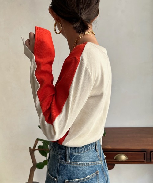 DouDou（ドゥドゥ）の「【WEB限定】バイカラー2WAYリブTEE（Tシャツ/カットソー・レディース・ベージュ/パープル/オレンジ・FREE）」の3枚目の写真