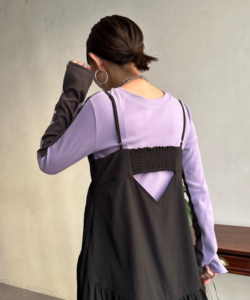 DouDou（ドゥドゥ）の「【WEB限定】バイカラー2WAYリブTEE（Tシャツ/カットソー・レディース・ベージュ/パープル/オレンジ・FREE）」の15枚目の写真