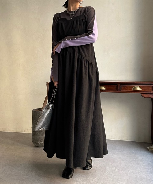 DouDou（ドゥドゥ）の「【WEB限定】バイカラー2WAYリブTEE（Tシャツ/カットソー・レディース・ベージュ/パープル/オレンジ・FREE）」の13枚目の写真