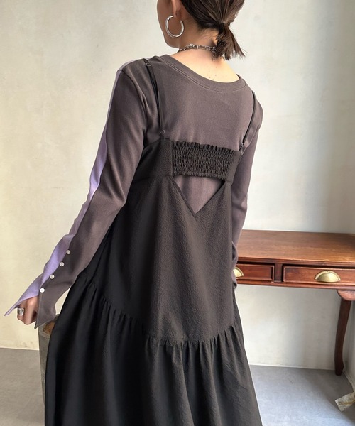 DouDou（ドゥドゥ）の「【WEB限定】バイカラー2WAYリブTEE（Tシャツ/カットソー・レディース・ベージュ/パープル/オレンジ・FREE）」の14枚目の写真