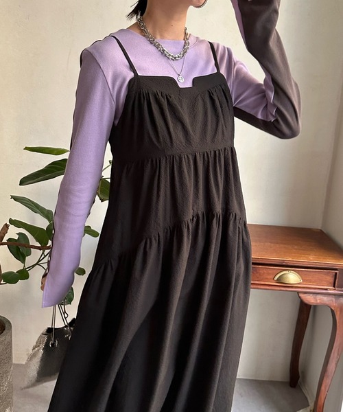 DouDou（ドゥドゥ）の「【WEB限定】バイカラー2WAYリブTEE（Tシャツ/カットソー・レディース・ベージュ/パープル/オレンジ・FREE）」の5枚目の写真