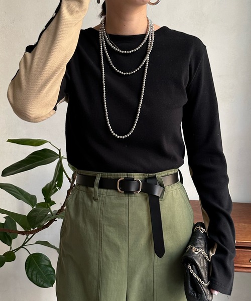 DouDou（ドゥドゥ）の「【WEB限定】バイカラー2WAYリブTEE（Tシャツ/カットソー・レディース・ベージュ/パープル/オレンジ・FREE）」の17枚目の写真