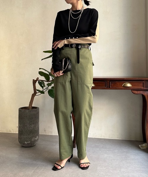 DouDou（ドゥドゥ）の「【WEB限定】バイカラー2WAYリブTEE（Tシャツ/カットソー・レディース・ベージュ/パープル/オレンジ・FREE）」の7枚目の写真