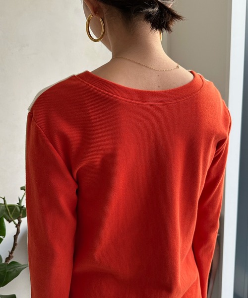 DouDou（ドゥドゥ）の「【WEB限定】バイカラー2WAYリブTEE（Tシャツ/カットソー・レディース・ベージュ/パープル/オレンジ・FREE）」の12枚目の写真