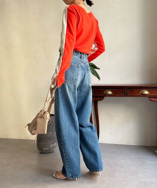 DouDou（ドゥドゥ）の「【WEB限定】バイカラー2WAYリブTEE（Tシャツ/カットソー・レディース・ベージュ/パープル/オレンジ・FREE）」の19枚目の写真