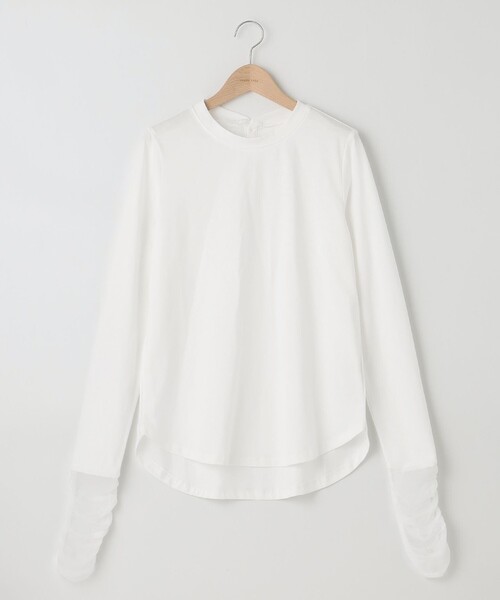 SHARE PARK(シェアパーク)の「シアースリーブプルオーバー(Tシャツ/カットソー・レディース・ホワイト系/ブラック系2/ブラック系・MEDIUM)」の1枚目の写真