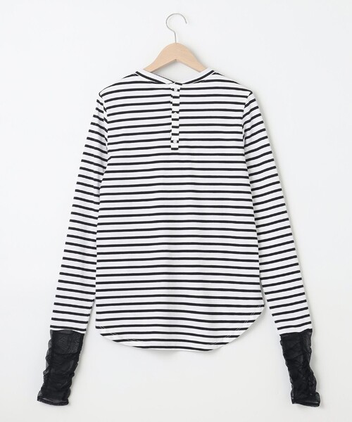 SHARE PARK(シェアパーク)の「シアースリーブプルオーバー(Tシャツ/カットソー・レディース・ホワイト系/ブラック系2/ブラック系・MEDIUM)」の4枚目の写真