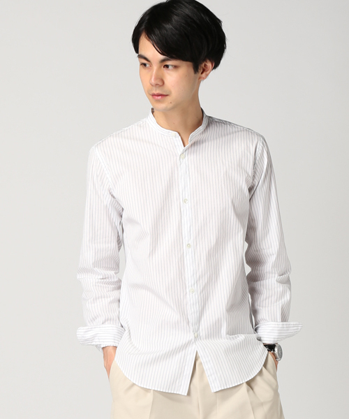EDIFICE（エディフィス）の「◇ストライプバンドカラーシャツ（シャツ/ブラウス・メンズ・ホワイト/ネイビー・44/48/46）」の2枚目の写真