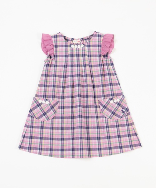 KP（ケーピー）の「先染めマドラスチェック柄ワンピース100～130（ワンピース・キッズ・ネイビー/ピンク・120cm/130cm/110cm/100cm）」の2枚目の写真