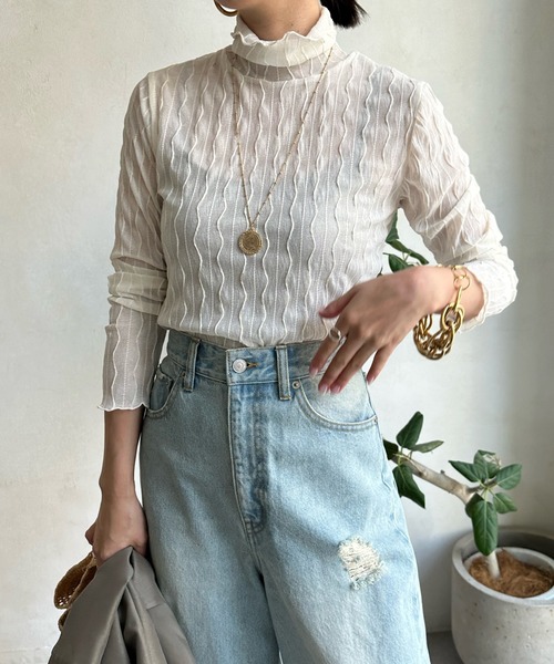 DouDou（ドゥドゥ）の「ウェーブ柄シアータートル（Tシャツ/カットソー・レディース・ホワイト/グリーン/ブラック・FREE）」の9枚目の写真