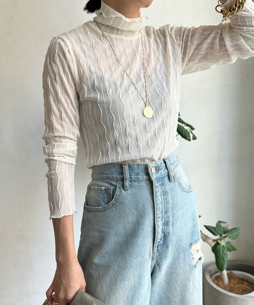DouDou（ドゥドゥ）の「ウェーブ柄シアータートル（Tシャツ/カットソー・レディース・ホワイト/グリーン/ブラック・FREE）」の10枚目の写真