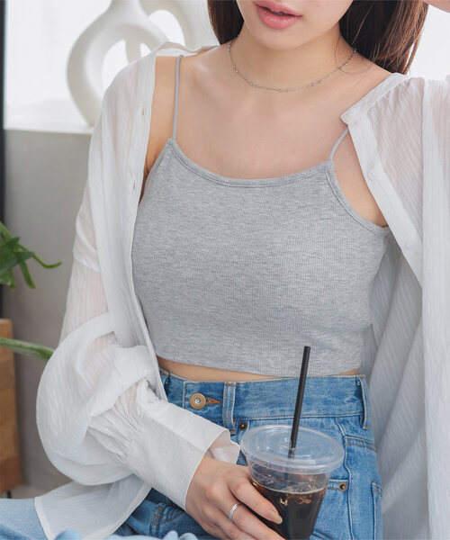 KOBE LETTUCE（コウベレタス）の「ショート丈カップ付きキャミソール（キャミソール・レディース・オフホワイト/ブラック/ブラウン/杢グレー/アイボリー系・FREE）」の4枚目の写真