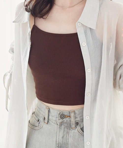 KOBE LETTUCE（コウベレタス）の「ショート丈カップ付きキャミソール（キャミソール・レディース・オフホワイト/ブラック/ブラウン/杢グレー/アイボリー系・FREE）」の5枚目の写真