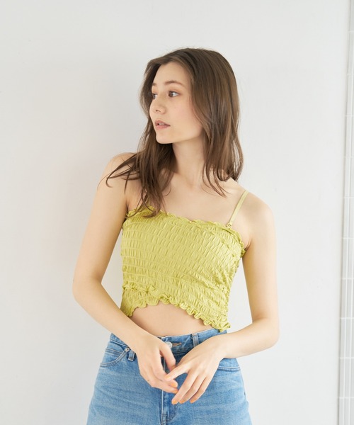 a:mure(アミュール)の「シャーリングキャミソール(キャミソール・レディース・ライトグリーン/ホワイト/ブラック・FREE)」の1枚目の写真