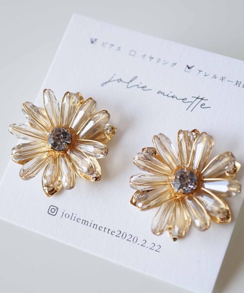 CERCA(チェルカ)の「jolie minette/フラワー ビジュー ピアス(ピアス(両耳用)・レディース・ブラック/クリア/ピンク/ベージュ/オレンジ/アクア・FREE)」の10枚目の写真