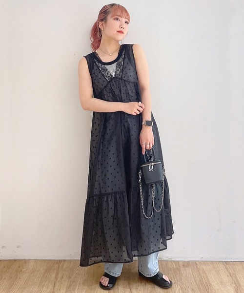 w closet(ダブルクローゼット)の「ボーダータンクトップ(タンクトップ・レディース・ホワイト×ブラック/ブラウン系その他/イエロー系その他・FREE)」の10枚目の写真
