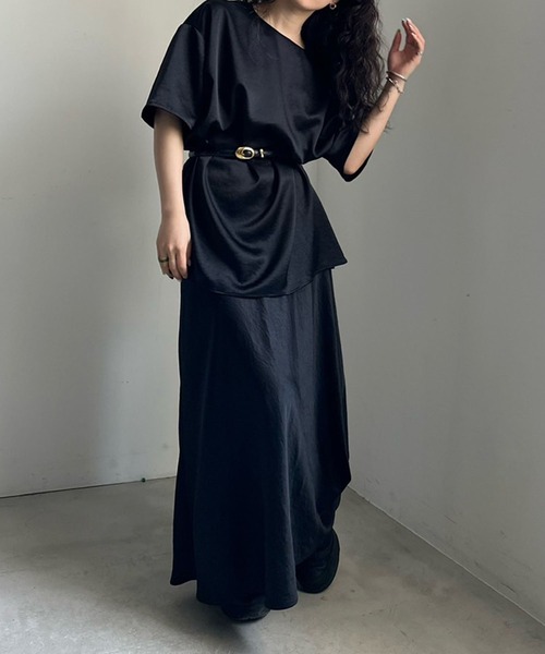 トップス ao GLOSSY FLOW TEE WITH SKIRT Ameri（アメリ）の「GLOSSY FLOW TEE WITH SKIRT（ワンピース