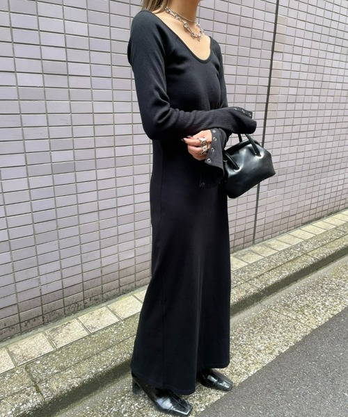 AIC.（エーアイシー）の「パッド付きバックオープンリブワンピース/袖ボタン付き2WAY（ワンピース・レディース・ブラック/グレー・SMALL/MEDIUM）」の16枚目の写真