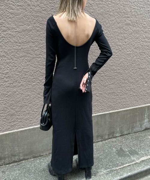 AIC.（エーアイシー）の「パッド付きバックオープンリブワンピース/袖ボタン付き2WAY（ワンピース・レディース・ブラック/グレー・SMALL/MEDIUM）」の9枚目の写真