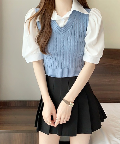 Girly Doll(ガーリードール)の「ケーブルベストドッキングシャツ(シャツ/ブラウス・レディース・ホワイト/ブラック/ピンク/ブルー・FREE)」の20枚目の写真