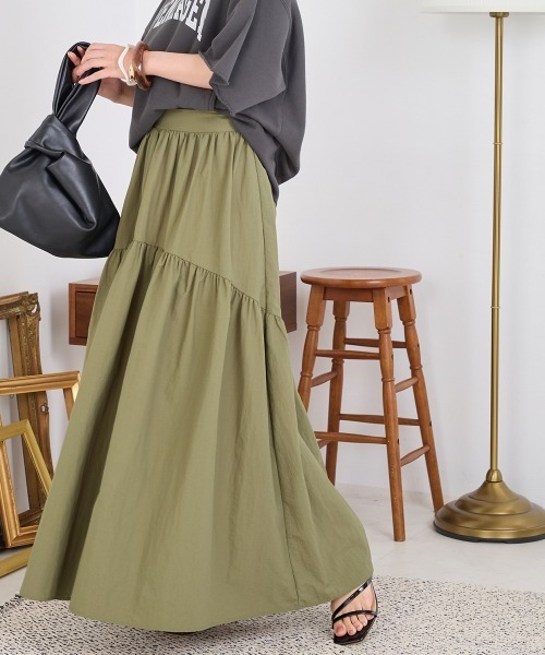 OMNES（オムネス）の「エステルオックスティアードスカート（スカート・レディース・カーキ/チャコール/ベージュ/ブラック・FREE）」の20枚目の写真