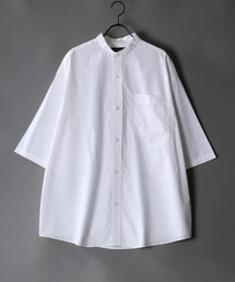 Oversize Drop shoulder Band Collar broadcloth shirt/オーバーサイズ ドロップショルダー バンドカラー ブロード 半袖シャツ