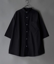 Oversize Drop shoulder Band Collar broadcloth shirt/オーバーサイズ ドロップショルダー バンドカラー ブロード 半袖シャツ