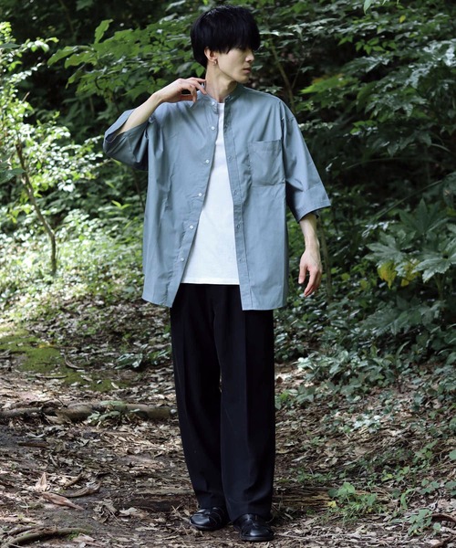 SITRY(シトリー)の「Oversize Drop shoulder Band Collar broadcloth shirt/オーバーサイズ ドロップショルダー バンドカラー ブロード 半袖シャツ(シャツ/ブラウス・メンズ・ブラック/ホワイト×ブルー/ホワイト/ブルーグレー/ブルー系その他/ホワイト×ブラック・M/L)」の18枚目の写真