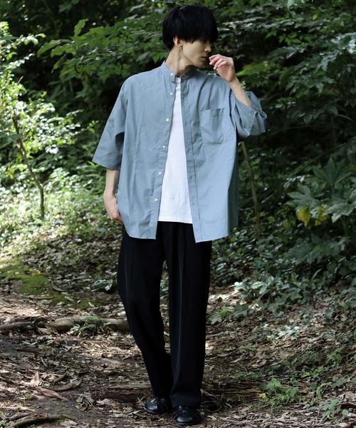 SITRY(シトリー)の「Oversize Drop shoulder Band Collar broadcloth shirt/オーバーサイズ ドロップショルダー バンドカラー ブロード 半袖シャツ(シャツ/ブラウス・メンズ・ブラック/ホワイト×ブルー/ホワイト/ブルーグレー/ブルー系その他/ホワイト×ブラック・M/L)」の19枚目の写真
