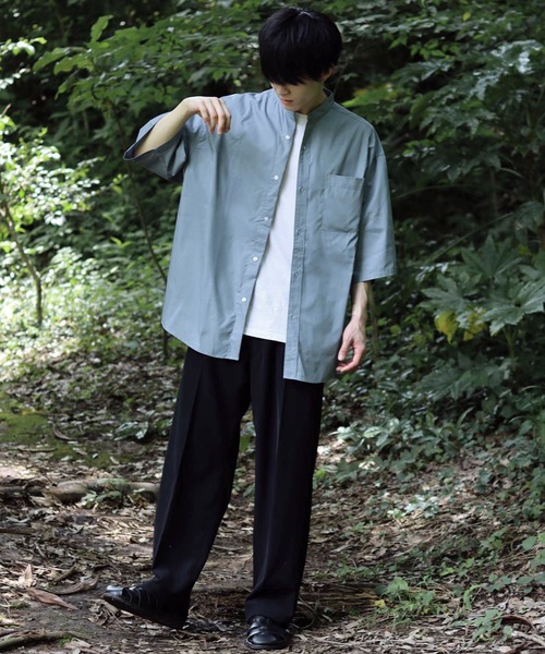 SITRY(シトリー)の「Oversize Drop shoulder Band Collar broadcloth shirt/オーバーサイズ ドロップショルダー バンドカラー ブロード 半袖シャツ(シャツ/ブラウス・メンズ・ブラック/ホワイト×ブルー/ホワイト/ブルーグレー/ブルー系その他/ホワイト×ブラック・M/L)」の20枚目の写真