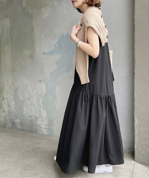 Spick & Span（スピックアンドスパン）の「≪追加≫ノースリティアードサッカーワンピース（ワンピース・レディース・ブラック・FREE）」の12枚目の写真