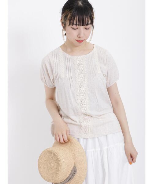 Samansa Mos2（サマンサ モスモス）の「パフ袖レースインナー（Tシャツ/カットソー・レディース・ブラック/ベージュ/オフホワイト・F）」の6枚目の写真